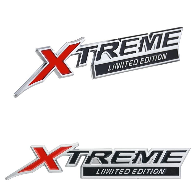 2X Xtreme X Treme Limited Edition Emblem 3D Badge Nameplate Logo Replacement for Xtreme Fender Side Trunk Rear Silver Red X1AQA10